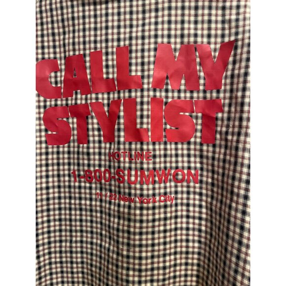 Checkered Button-Up Shirt With "Call My Stylist" Back Print By Sumwon Size L - Picture 6 of 6